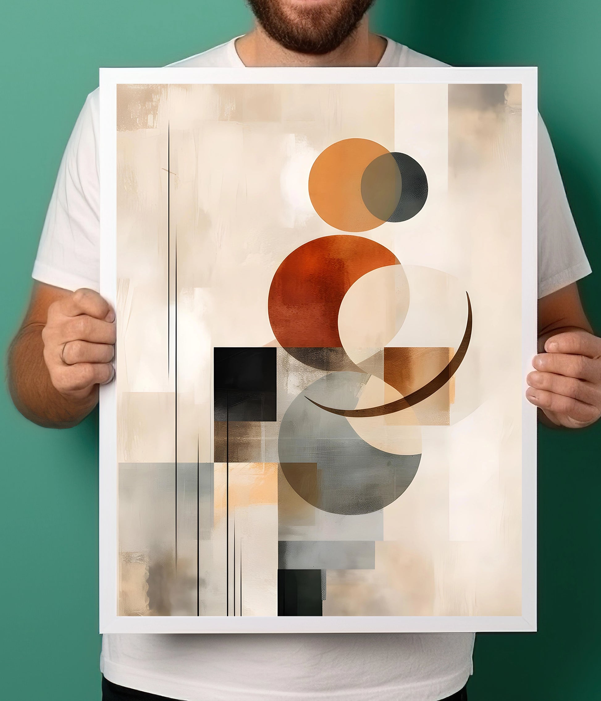 Minimalist Beige Tone Abstract Poster White Frame Holding Image - Everanta