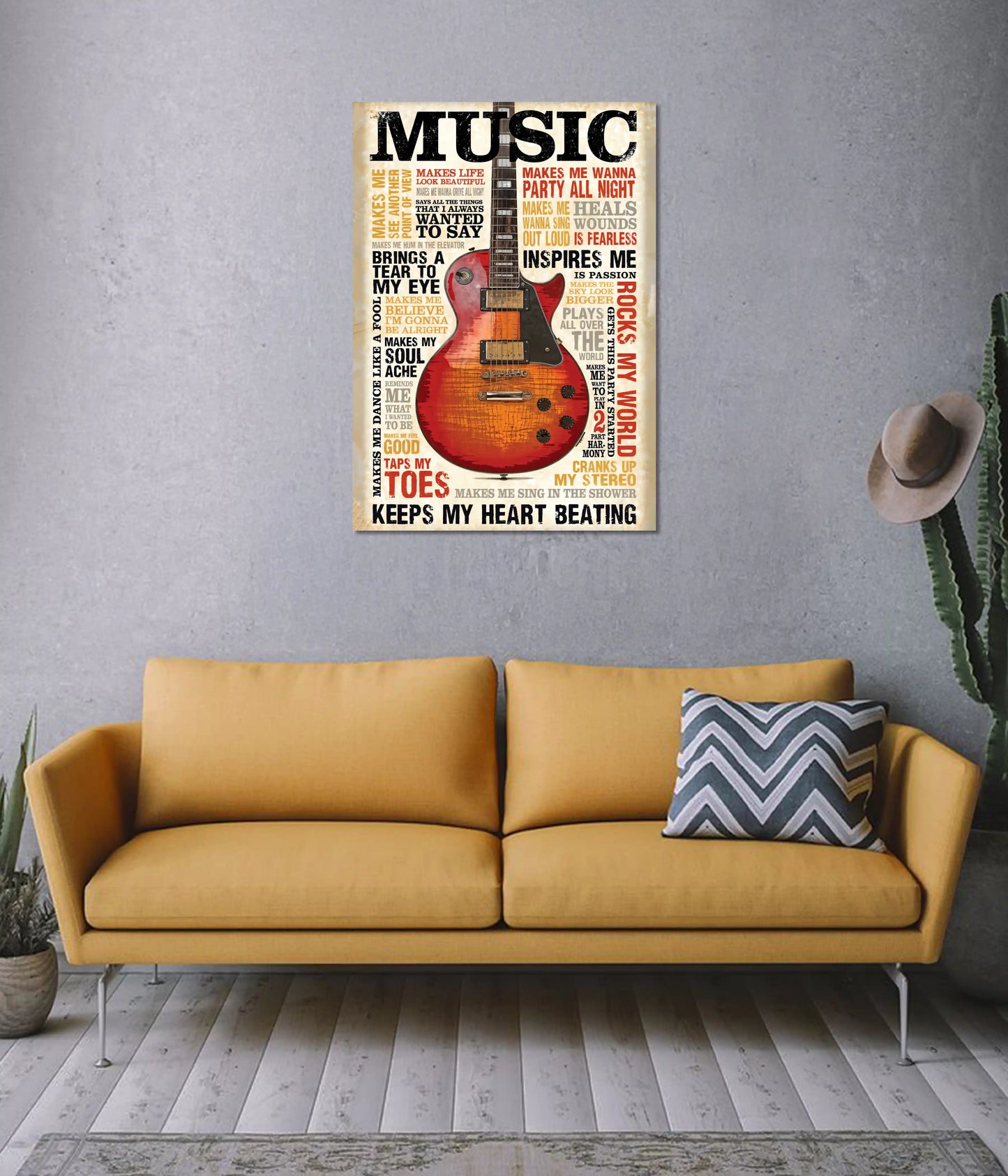 Music Keeps My Heart Beating Wall Poster on Wall - Everanta