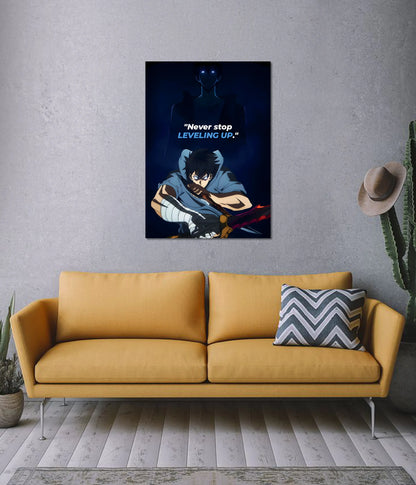 Never Stop Leveling Up - Sung Jinwoo Solo Leveling Poster on Wall - Everanta