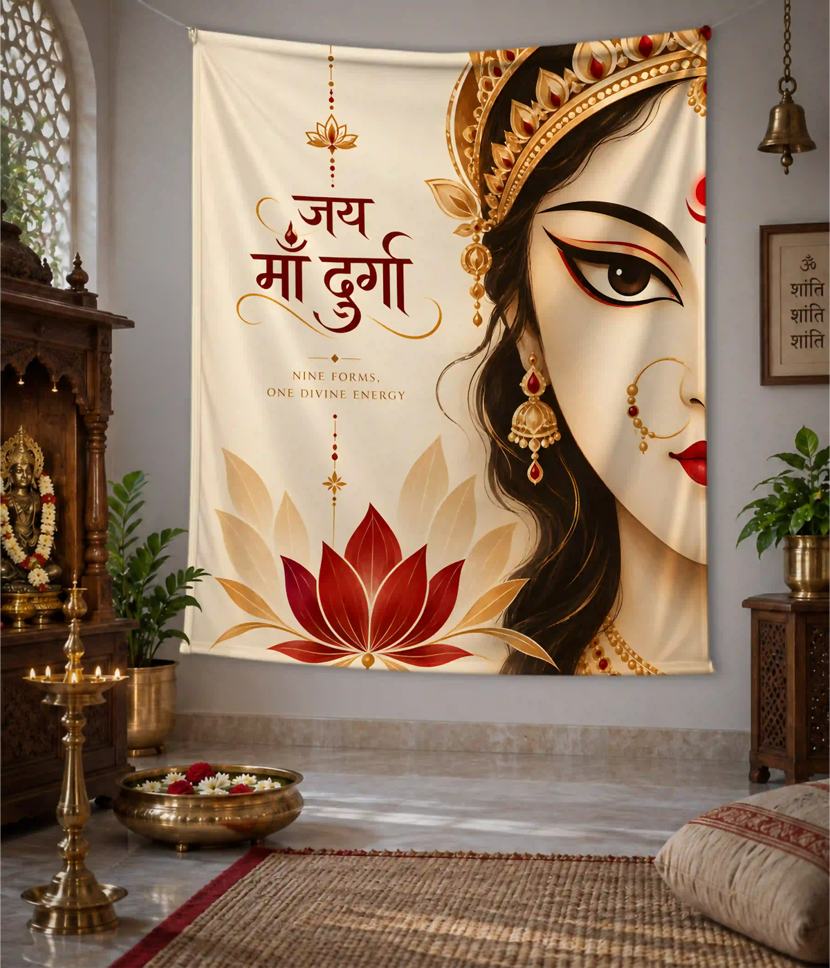 Nine Forms One Divine Energy | Maa Durga Wall Tapestry on Wall - Everanta