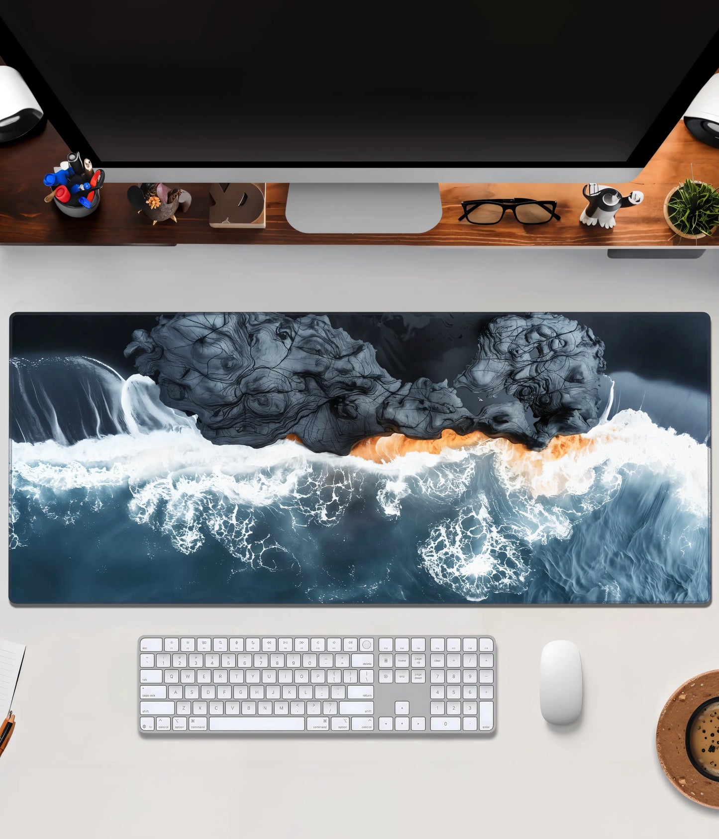 Ocean Wave Desk Mat – Abstract Extended Gaming & Office Mouse Pad Main Image - Everanta
