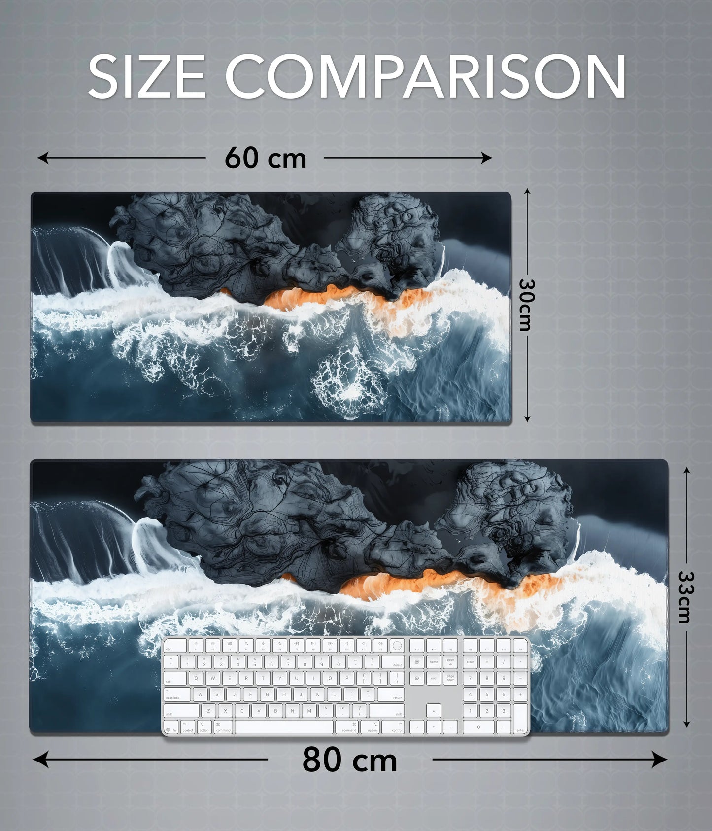 Ocean Wave Desk Mat – Abstract Extended Gaming & Office Mouse Pad Size Comparison