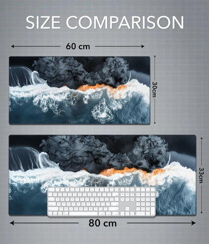 Ocean Wave Desk Mat – Abstract Extended Gaming & Office Mouse Pad Size Comparison