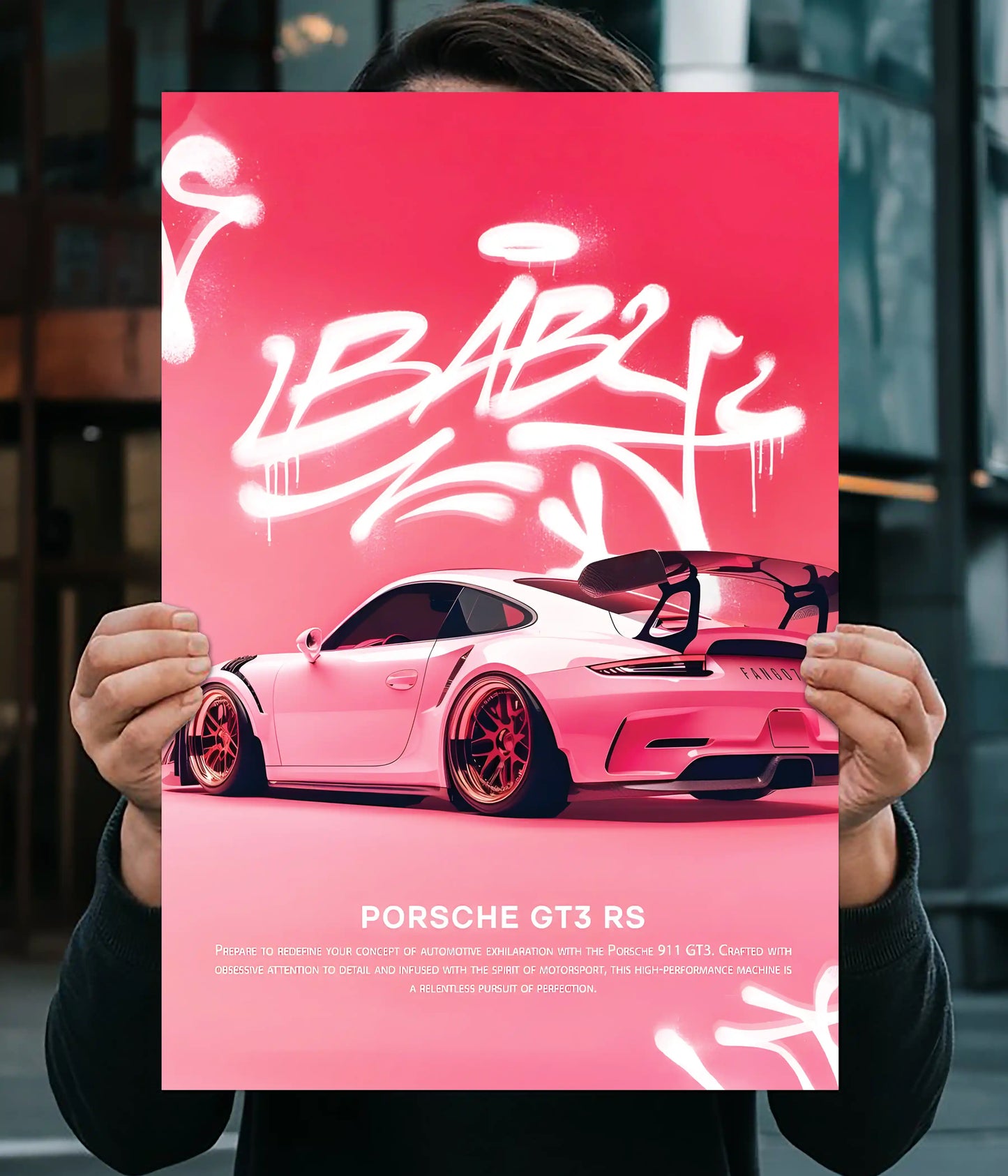 Porsche GT3 RS Baby Pink Supercar Poster Main Image - Everanta