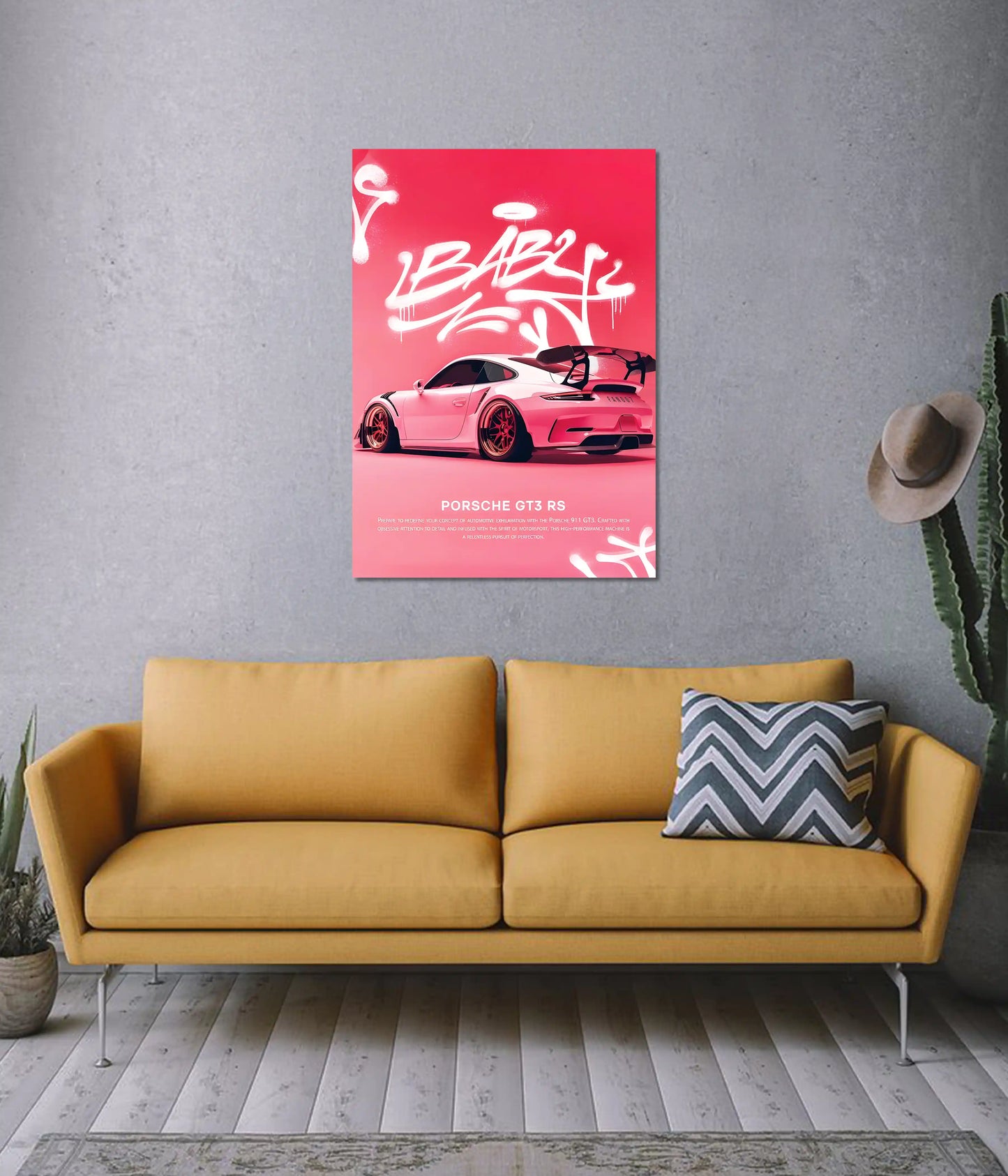Porsche GT3 RS Baby Pink Supercar Poster on Wall - Everanta