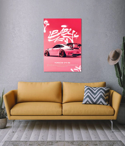 Porsche GT3 RS Baby Pink Supercar Poster on Wall - Everanta