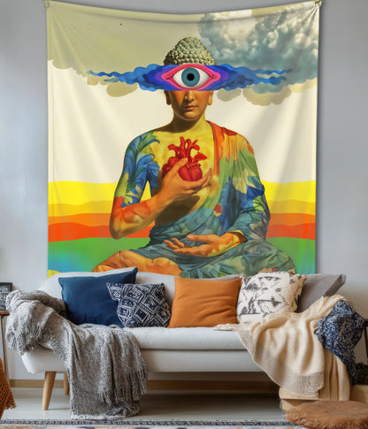 Psychedelic Buddha Meditation Wall Tapestry in Living Room - Everanta