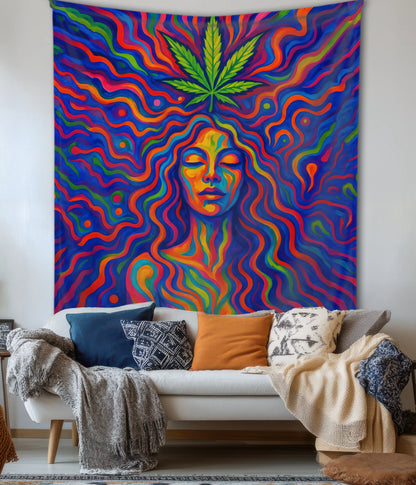 Psychedelic Goddess Trippy Art Wall Tapestry in Living Room - Everanta