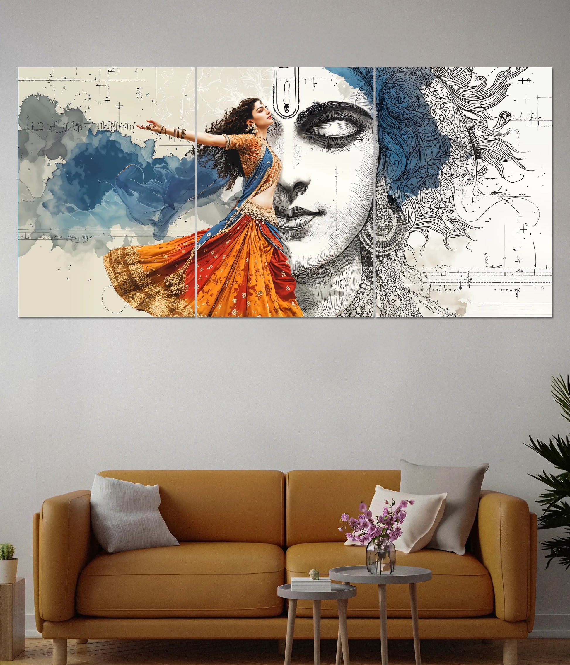 Radha Krishna Divine Dance Split Poster - Everanta