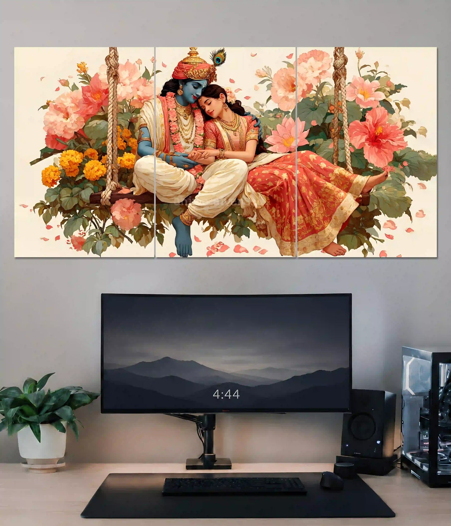 Radha Krishna Divine Swing Split Wall Poster Main Image - Everanta
