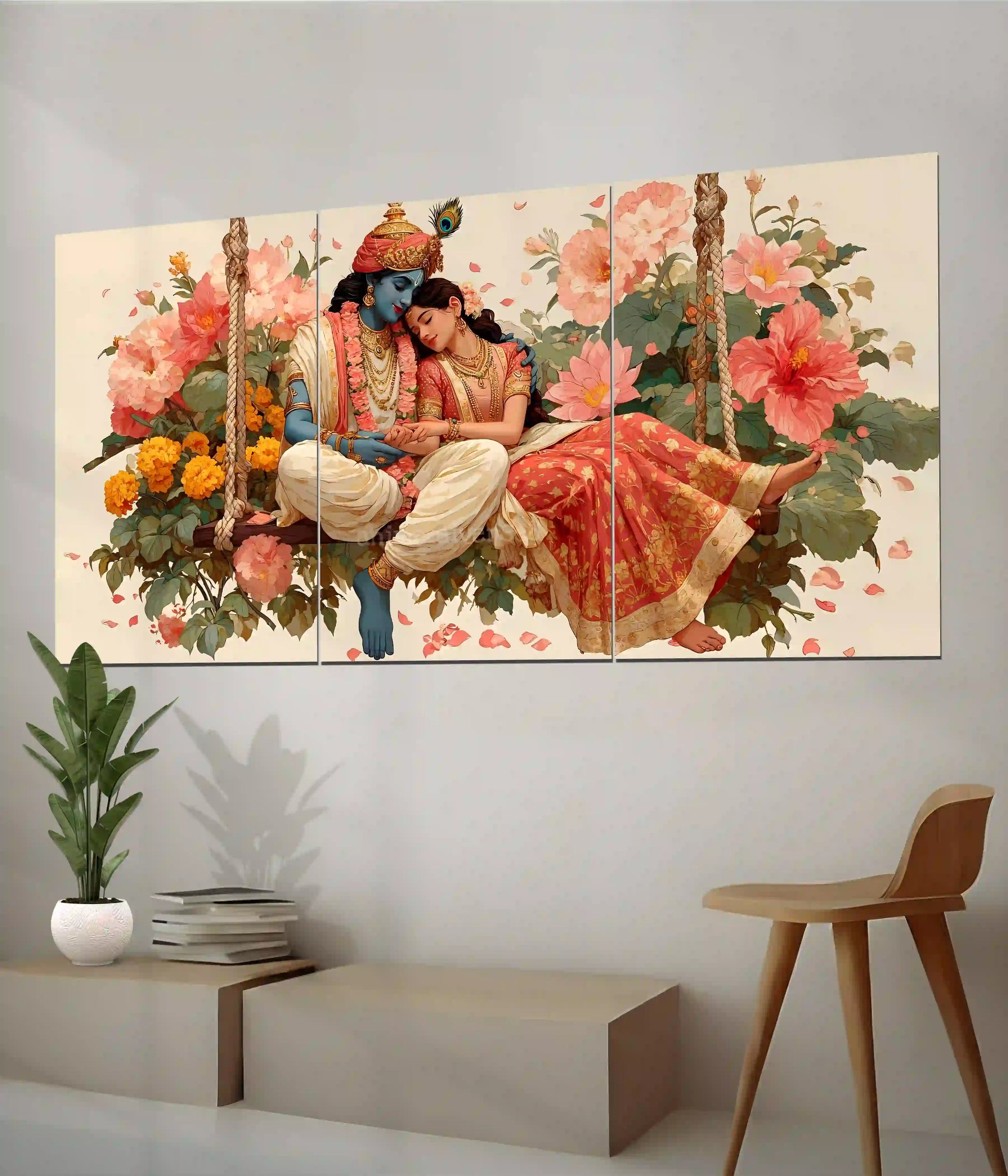 Radha Krishna Divine Swing Split Wall Poster Side View - Everanta