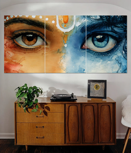 Radha Krishna Eyes – Divine Split Wall Poster - Everanta