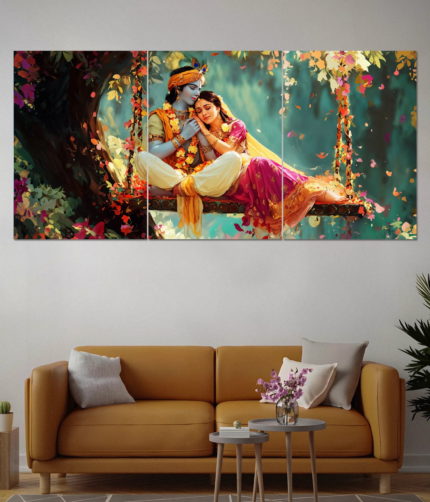 Radha Krishna on Swing – Eternal Love Split Wall Poster - Everanta