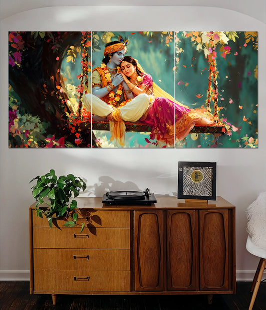 Radha Krishna on Swing – Eternal Love Split Wall Poster Main Image - Everanta