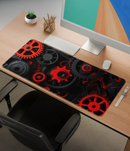 Red & Black Gears Desk Mat – Industrial Gaming & Office Mouse Pad Side View - Everanta