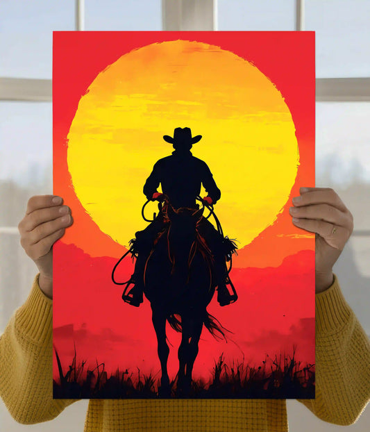 Red Dead Style Sunset Silhouette Poster Main Image - Everanta