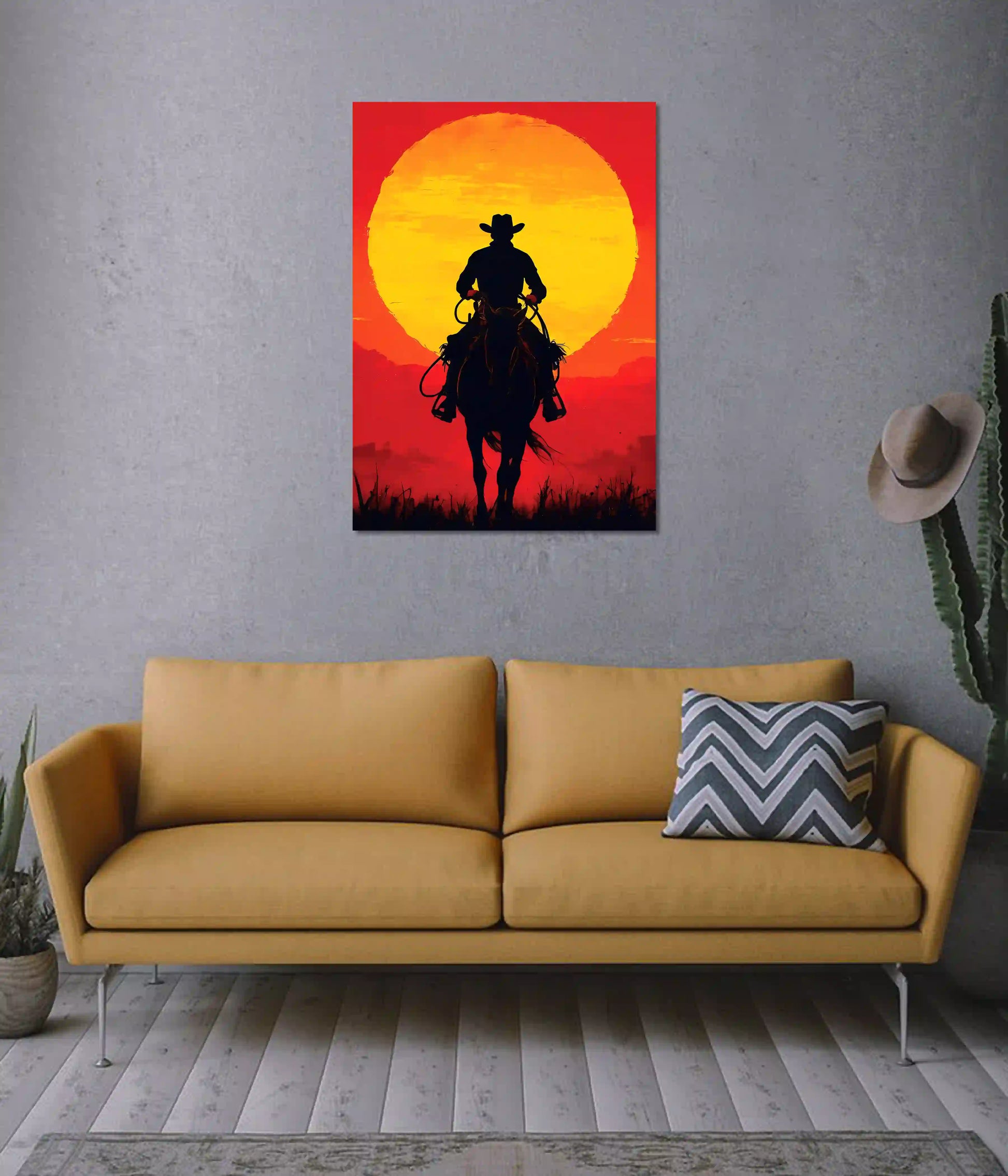 Red Dead Style Sunset Silhouette Poster on Wall - Everanta