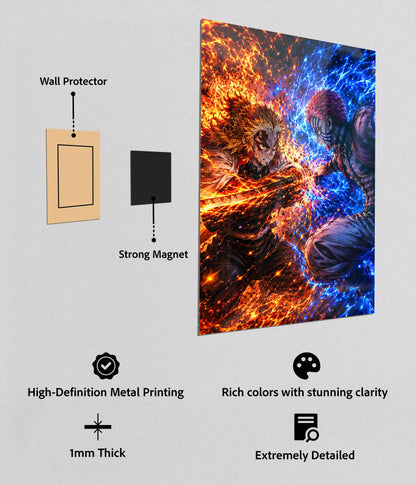 Rengoku vs Akaza Inferno Clash Metal Poster Wall Magnets - Everanta