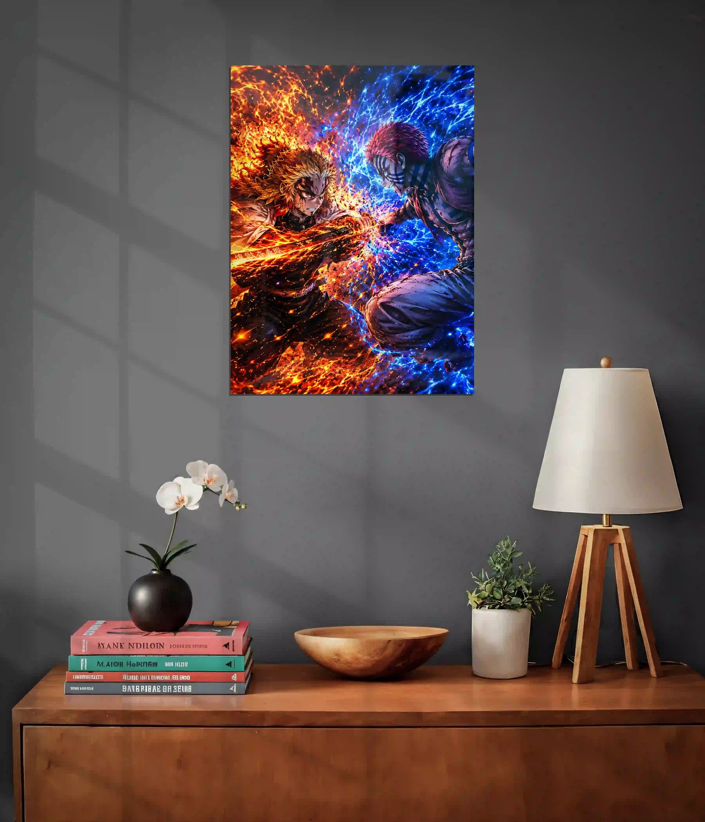 Rengoku vs Akaza Inferno Clash Metal Poster on Wall - Everanta