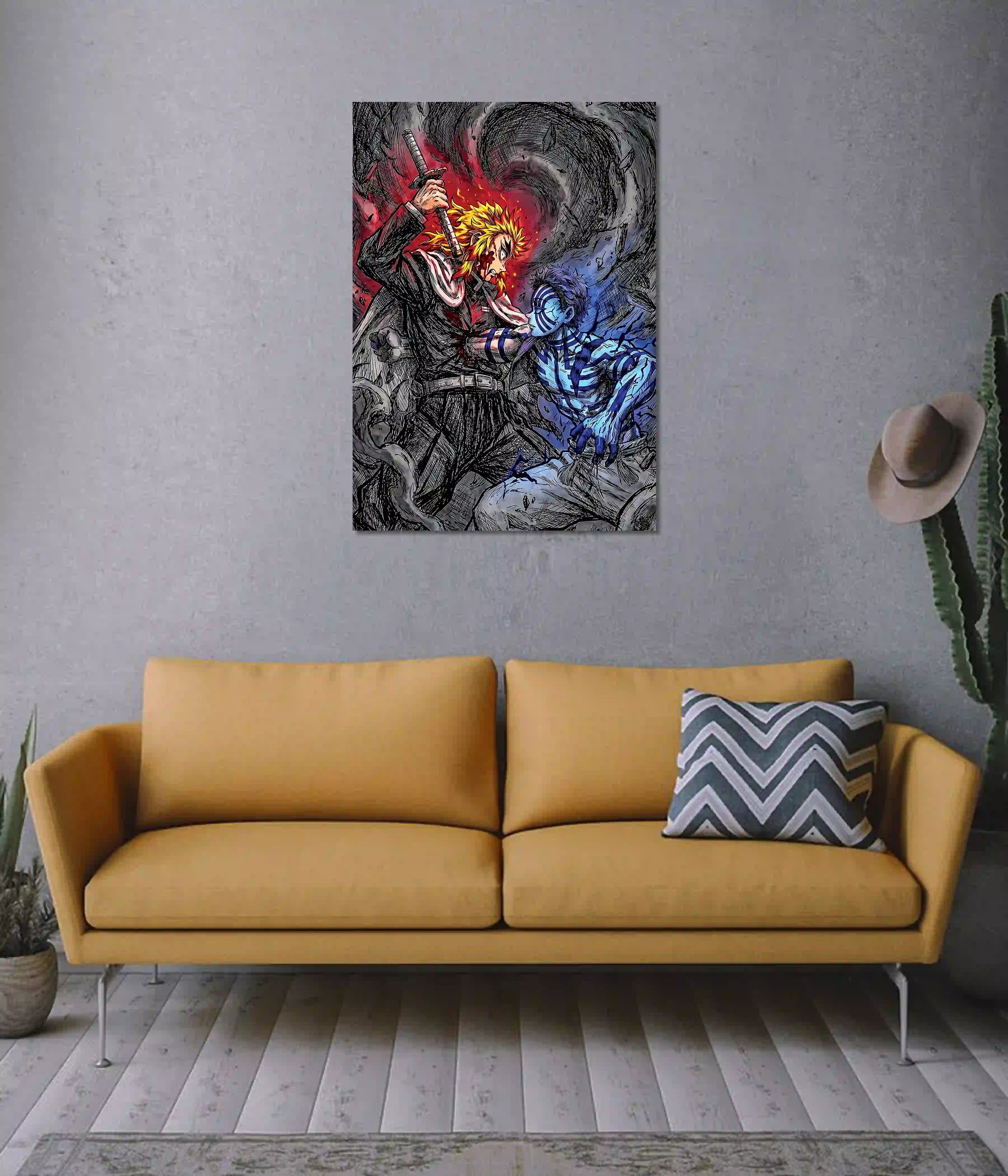 Rengoku vs Akaza Manga Clash Poster on Wall - Everanta