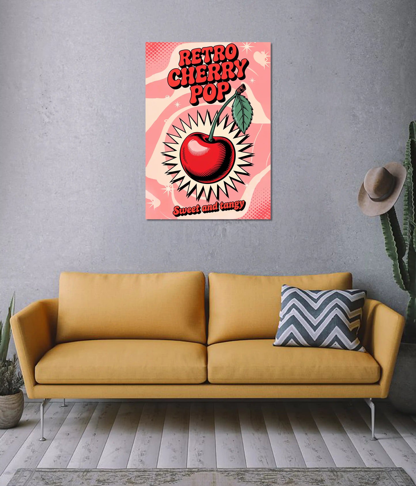 Retro Cherry Pop Vintage Art Poster on Wall - Everanta