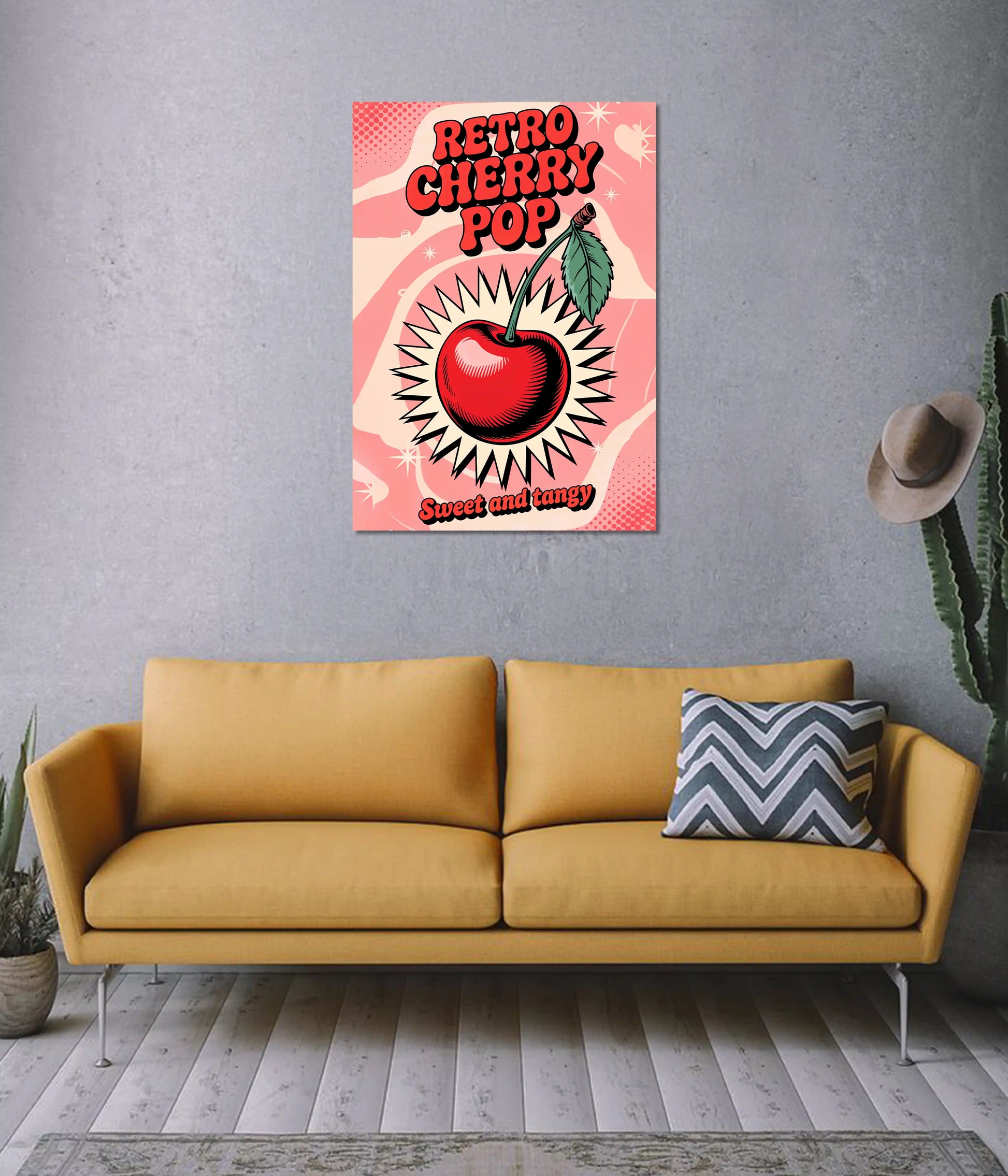 Retro Cherry Pop Vintage Art Poster on Wall - Everanta