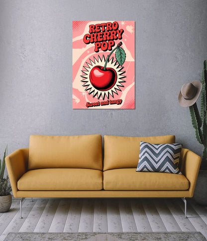 Retro Cherry Pop Vintage Art Poster on Wall - Everanta
