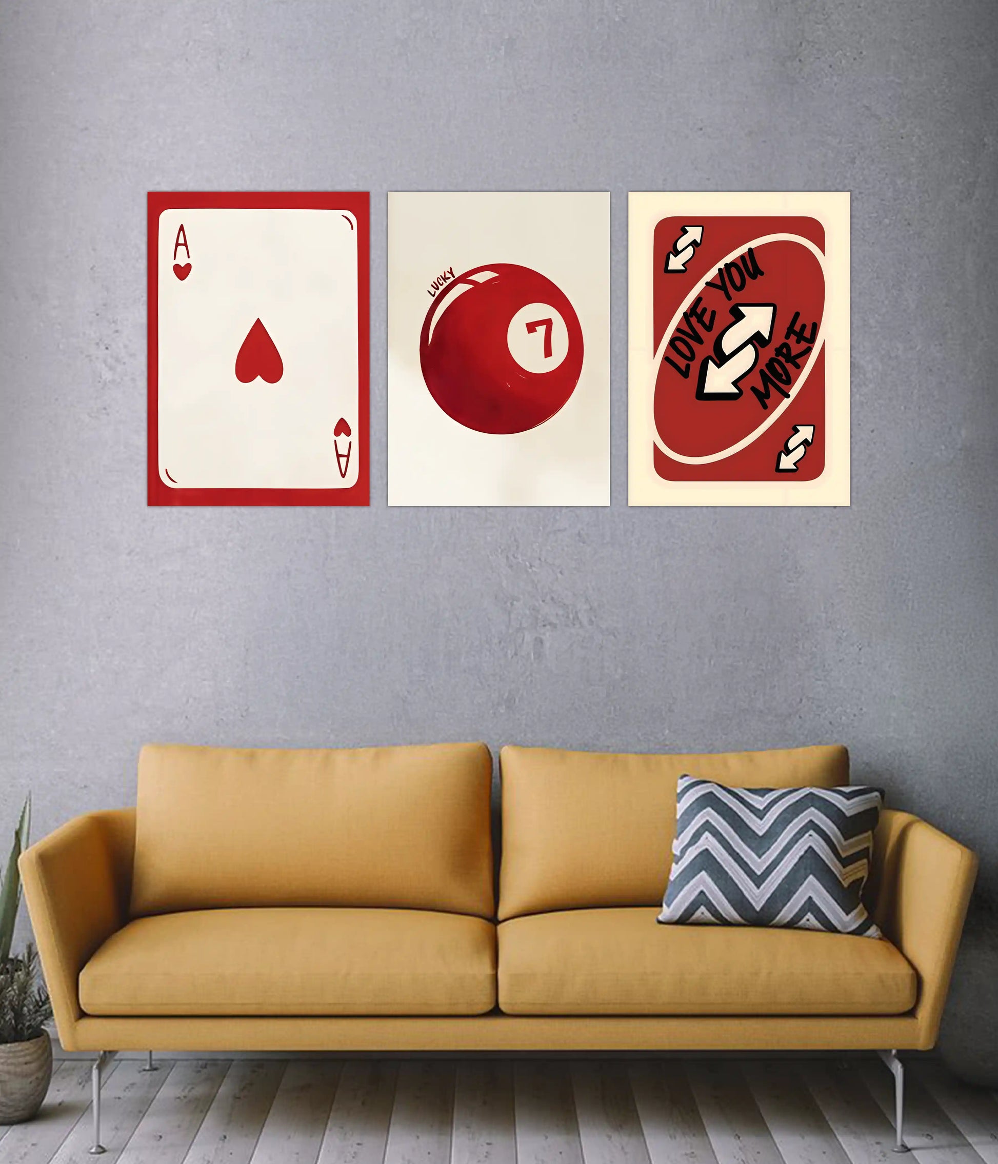 Retro Love & Luck 3-Piece Poster Set in Living Room - Everanta