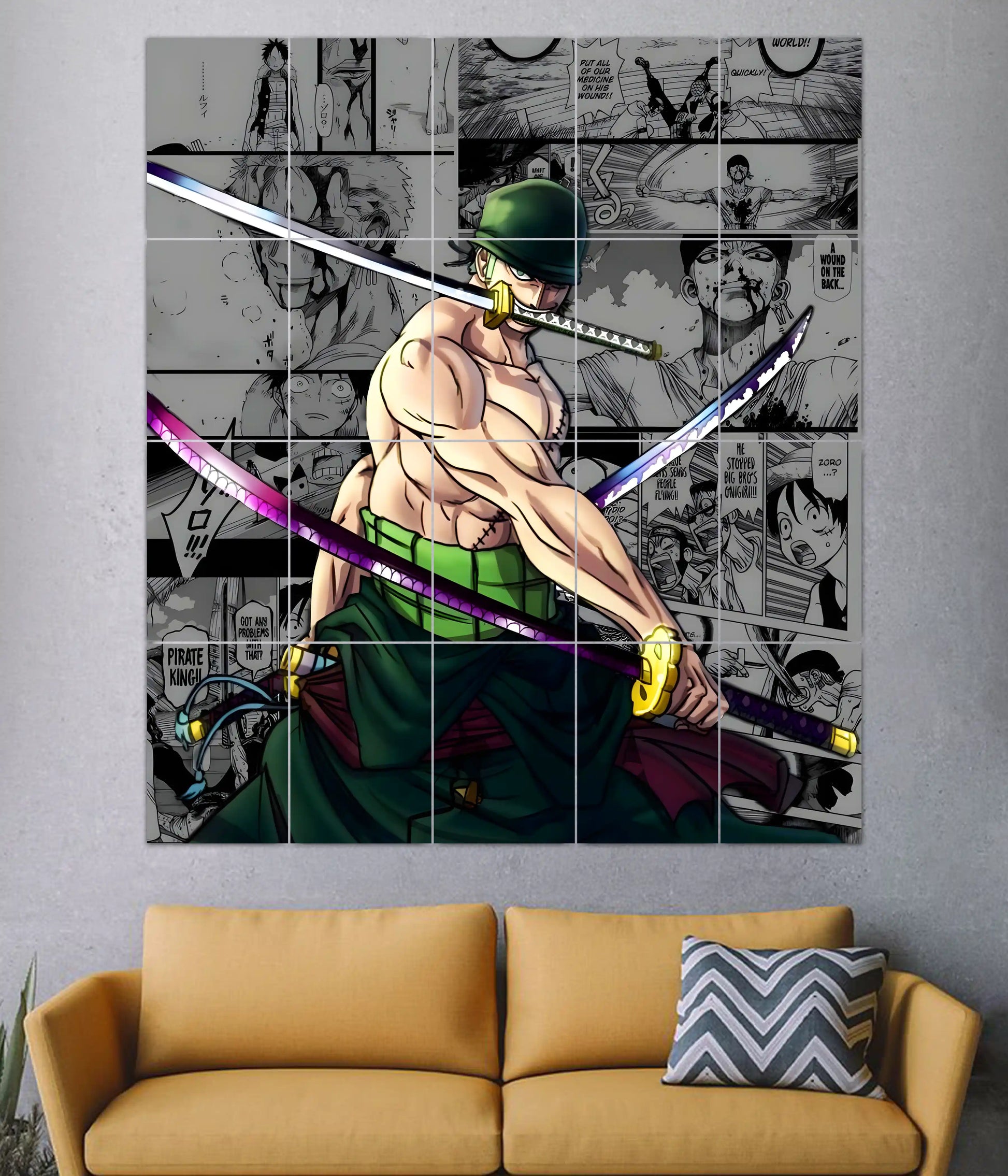 Roronoa Zoro Three Sword Style 20-Piece Split Poster in Living Room - Everanta