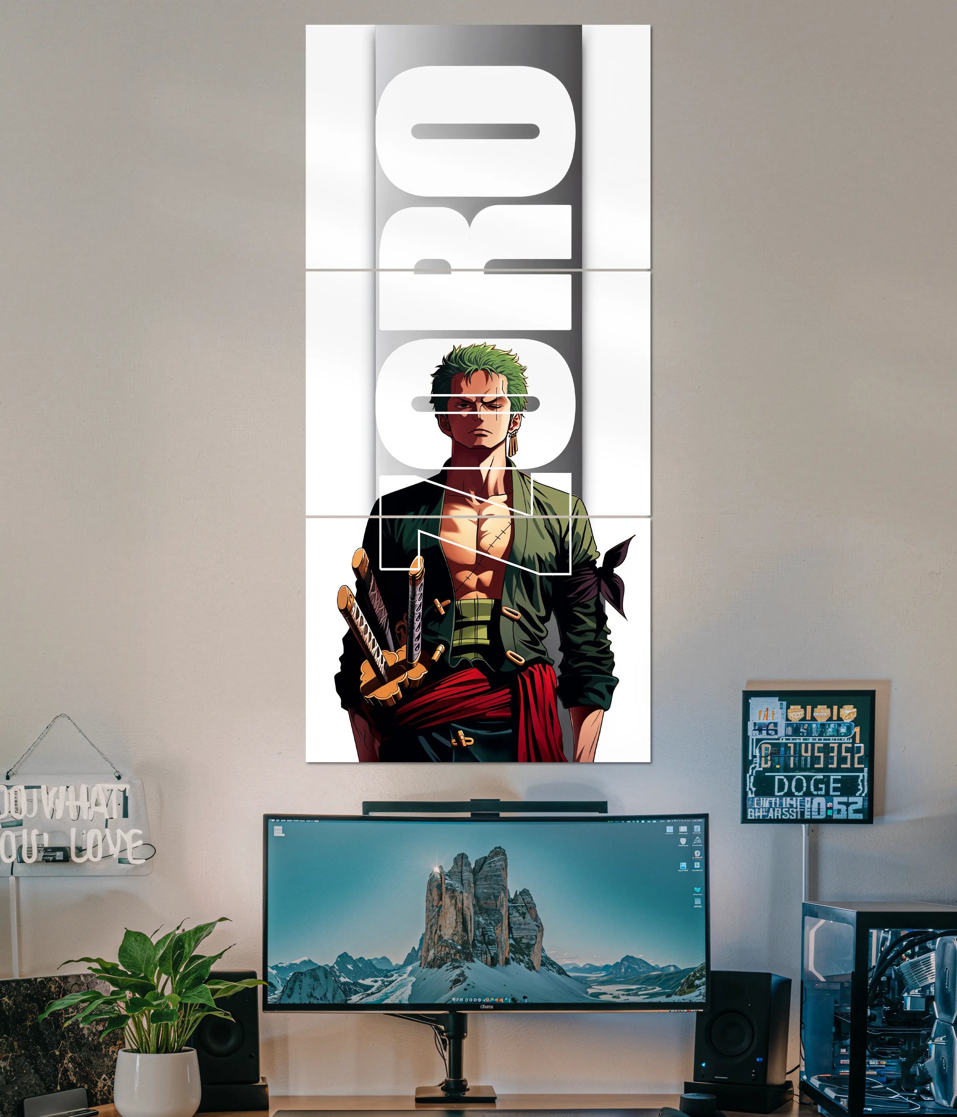 Roronoa Zoro White Split Poster | One Piece Anime Wall Art Main Image - Everanta