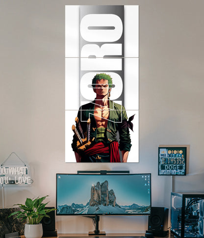 Roronoa Zoro White Split Poster | One Piece Anime Wall Art Main Image - Everanta