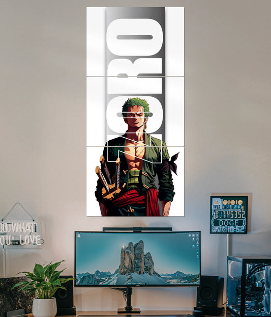 Roronoa Zoro White Split Poster | One Piece Anime Wall Art Main Image - Everanta
