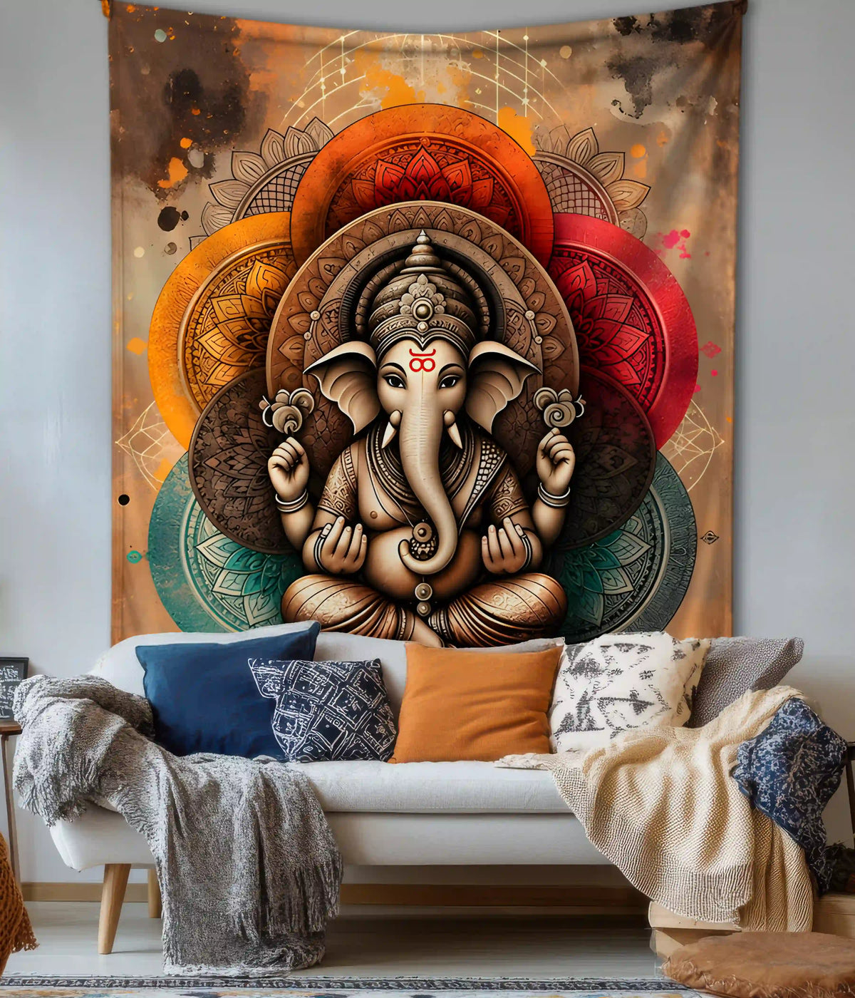 Sacred Mandala Ganpati Artistic Ganesha Wall Tapestry - Everanta