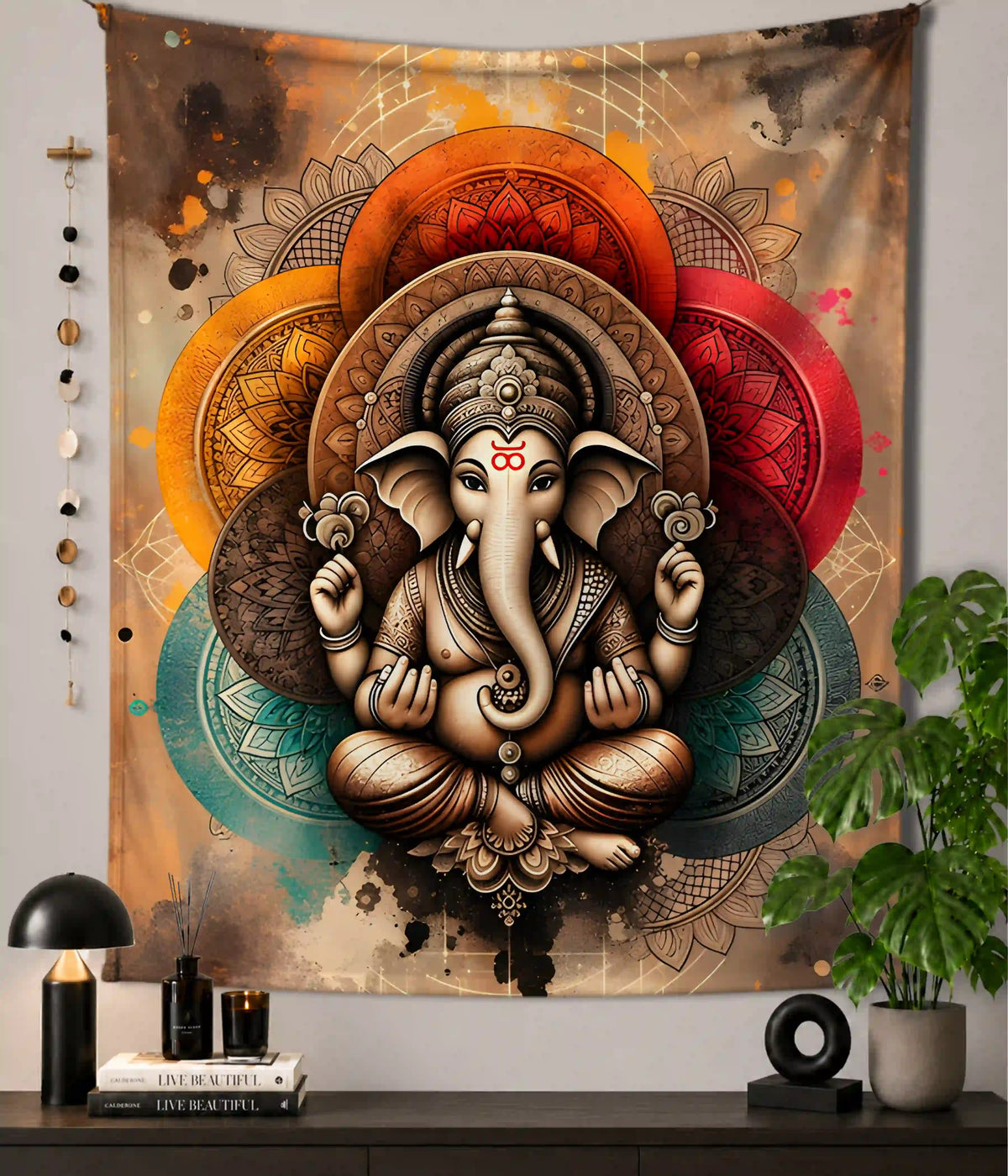 Sacred Mandala Ganpati Artistic Ganesha Wall Tapestry Main Image - Everanta