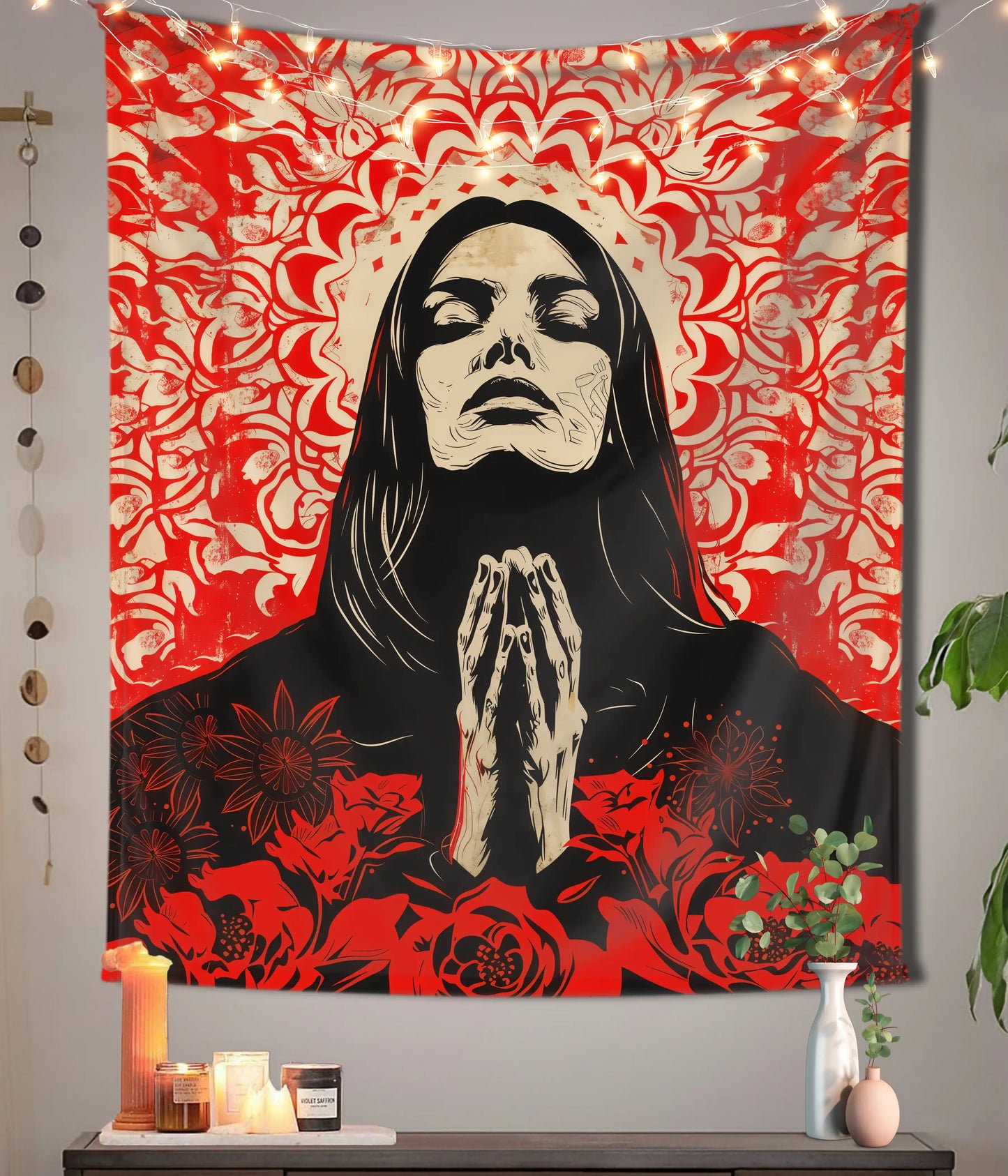 Sacred Surrender Devotional Prayer Wall Tapestry Main Image - Everanta