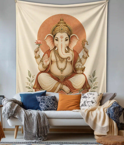 Serene Ganpati Bappa Divine Ganesha Wall Tapestry - Everanta
