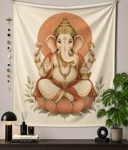 Serene Ganpati Bappa Divine Ganesha Wall Tapestry Main Image - Everanta