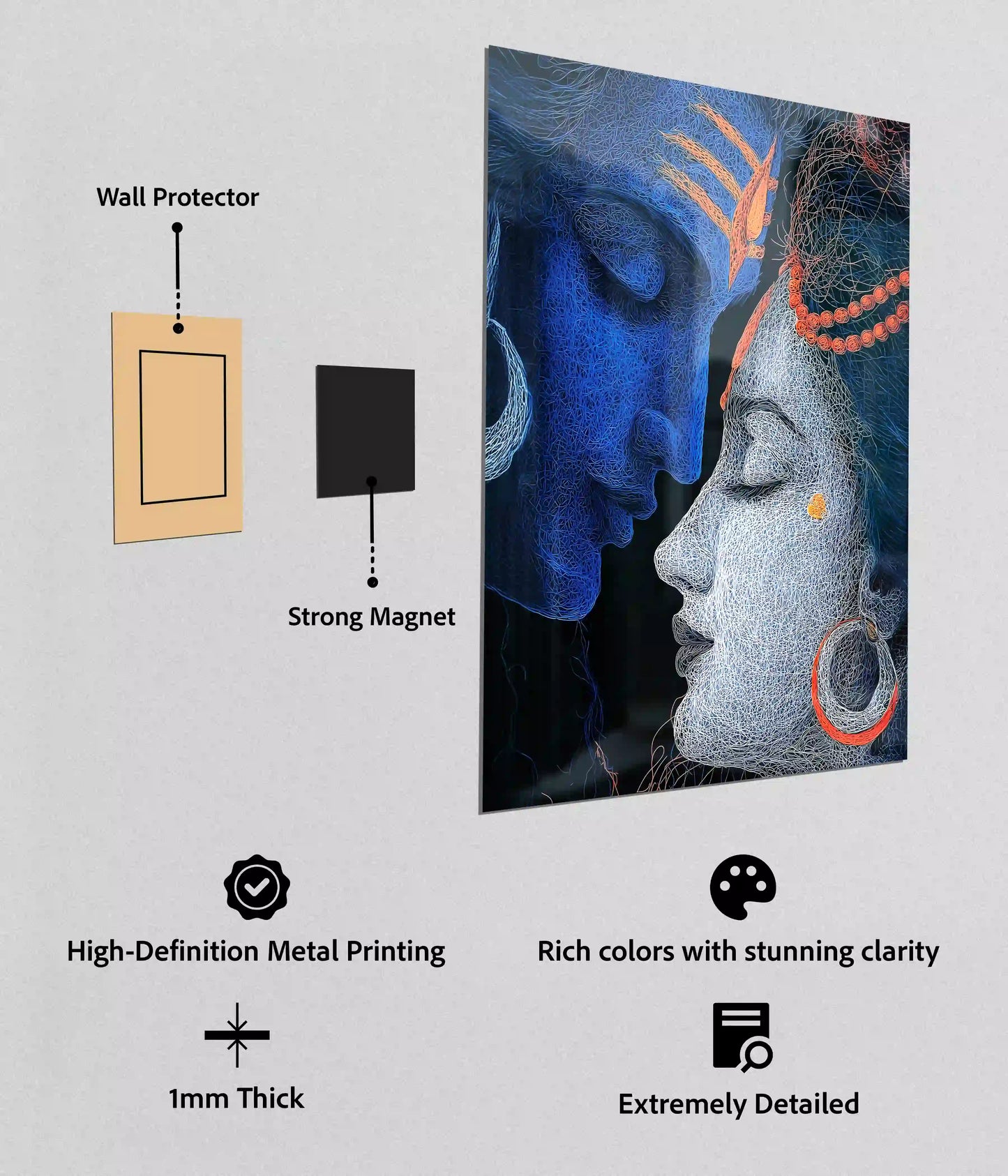 Shiv Parvati Divine Union Metal Poster with Magnet - Everanta