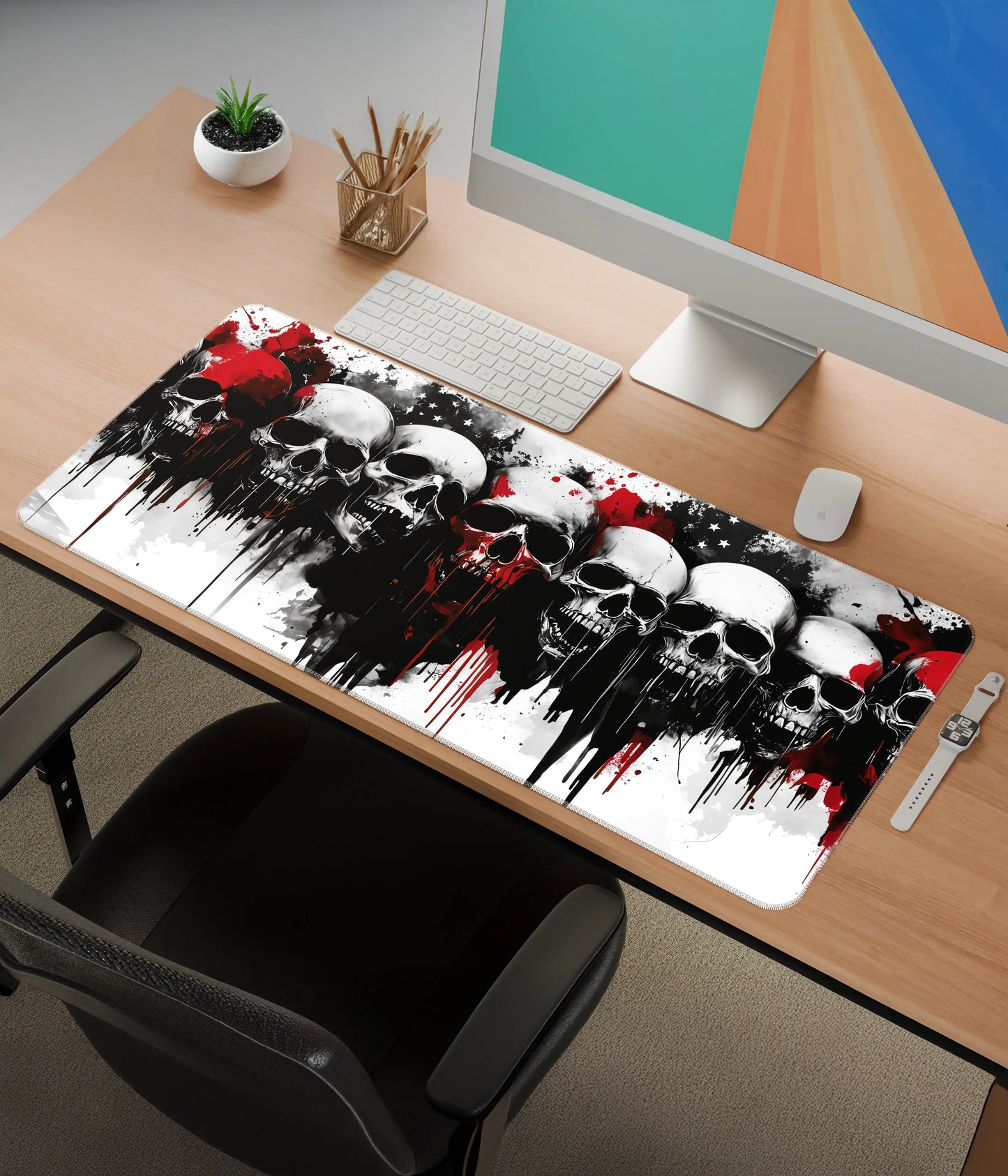 Skull Fury Desk Mat – Extended Gaming Mouse Pad Side View - Everanta