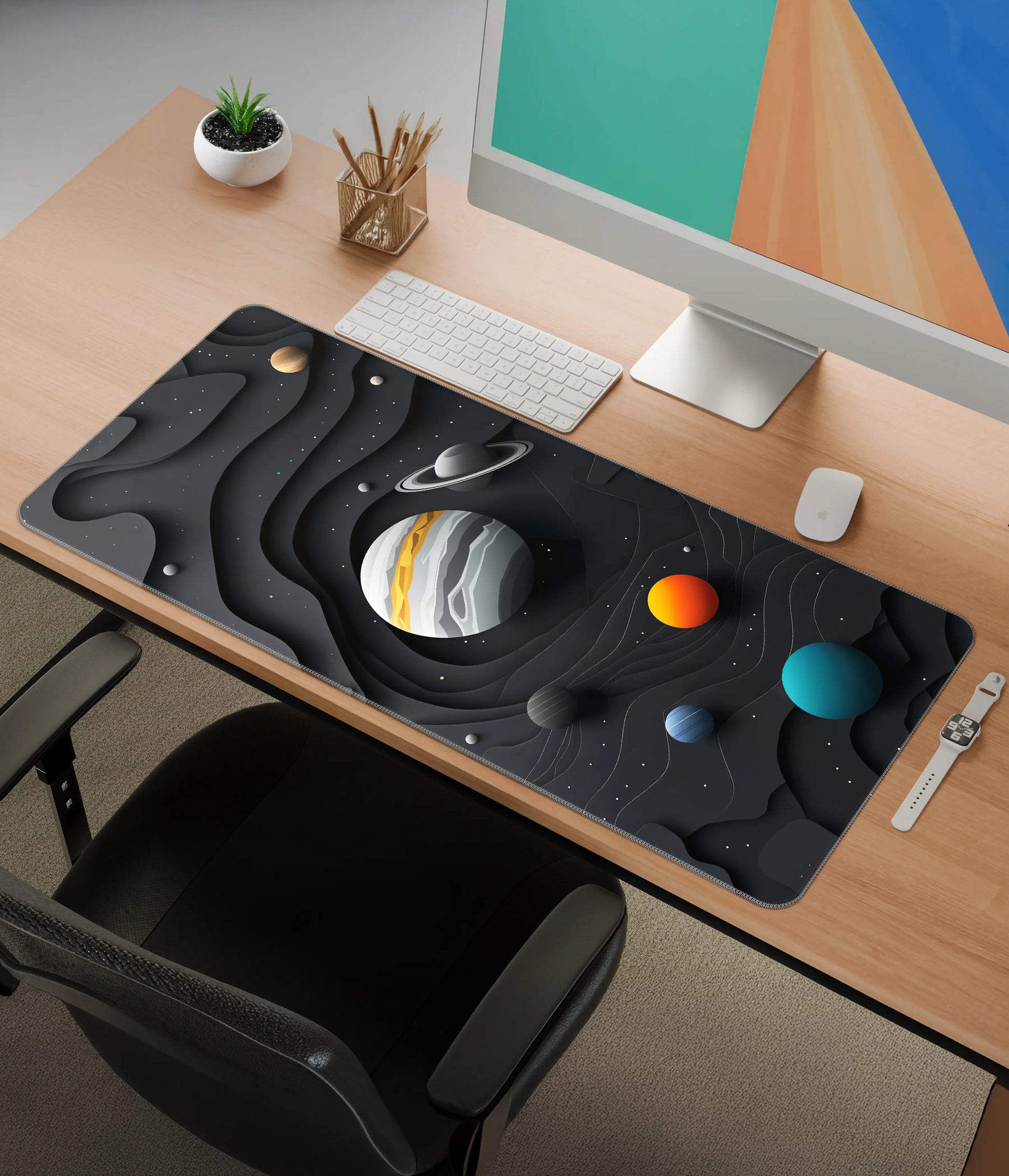 Solar System Desk Mat – Extended Gaming & Office Mouse Pad Side View - Everanta