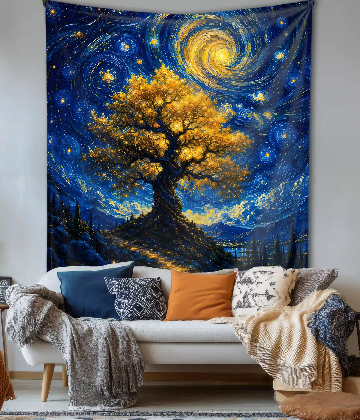 Starry_Night2_1Golden Tree Starry Night - Celestial Wall Tapestry - Everanta