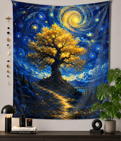 Starry_Night2_1Golden Tree Starry Night - Celestial Wall Tapestry Main Image - Everanta