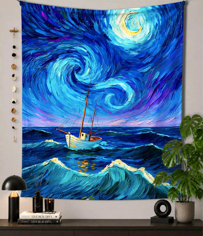 Starry Ocean Voyage Aesthetic Wall Tapestry Main Image - Everanta