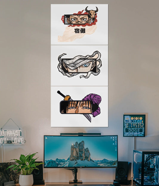 Sukuna, Gojo & Toji Eyes Trio Split Poster Main Image - Everanta