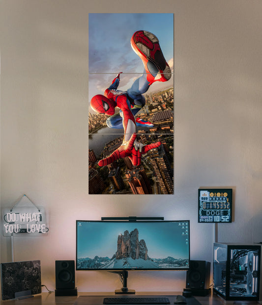 Swinging Above the City – Spiderman Split Wall Poster Main Image - Everanta
