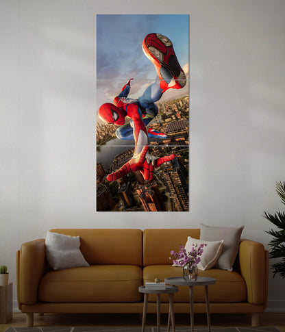 Swinging Above the City – Spiderman Split Wall Poster in Living Room - Everanta