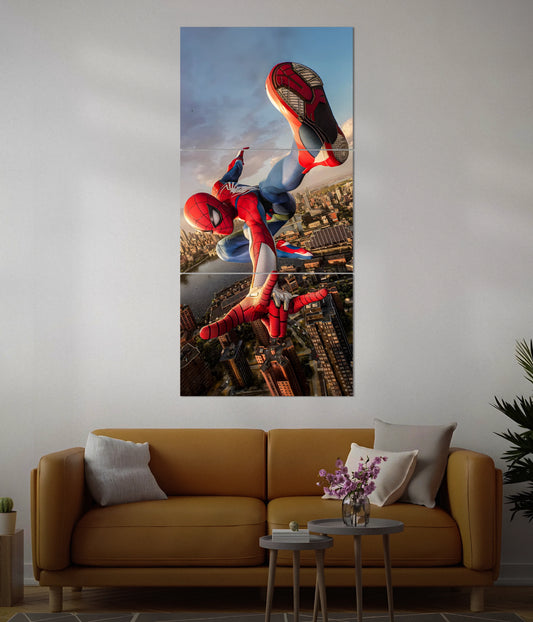 Swinging Above the City – Spiderman Split Wall Poster in Living Room - Everanta