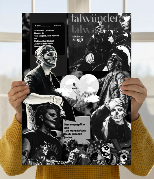 Talwiinder Black & White Lyric Collage Poster Main Image - Everanta