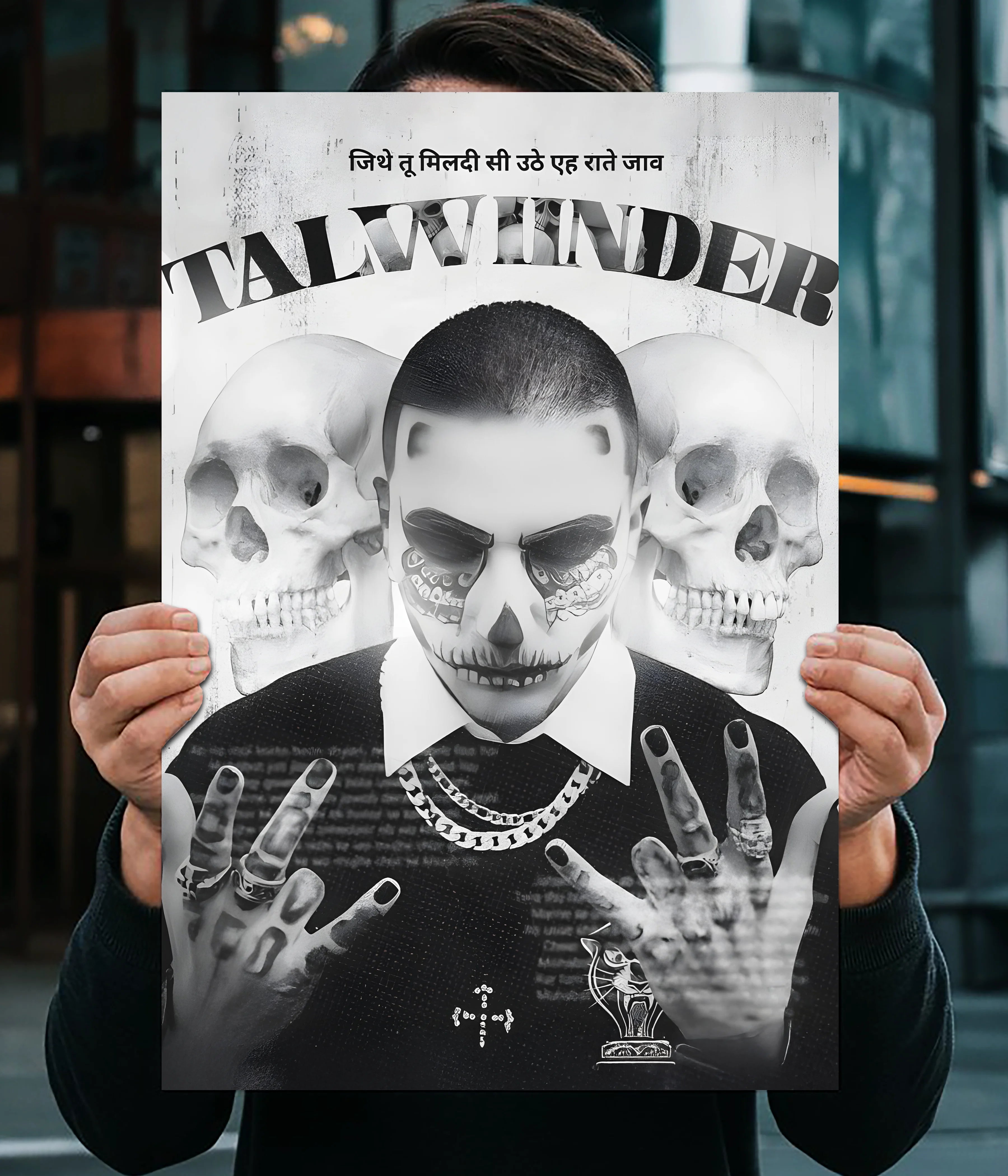 Talwiinder Swag Wall Poster – Bold Black & White Music Art | Everanta