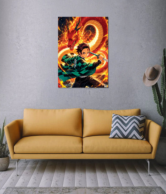 Tanjiro Flame Dragon Demon Slayer Poster on Wall - Everanta
